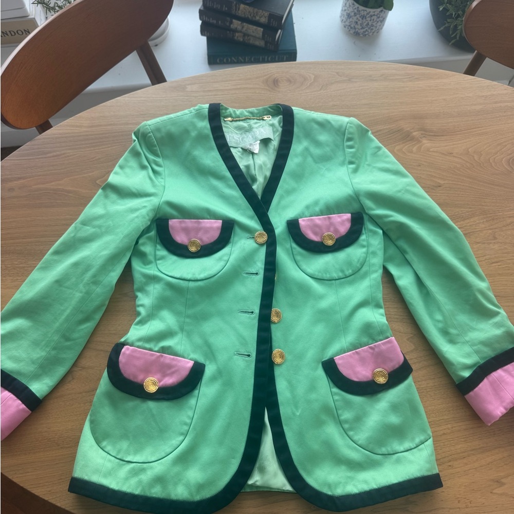 Vintage Escada Green and Black Jacket with Gold Button Detail